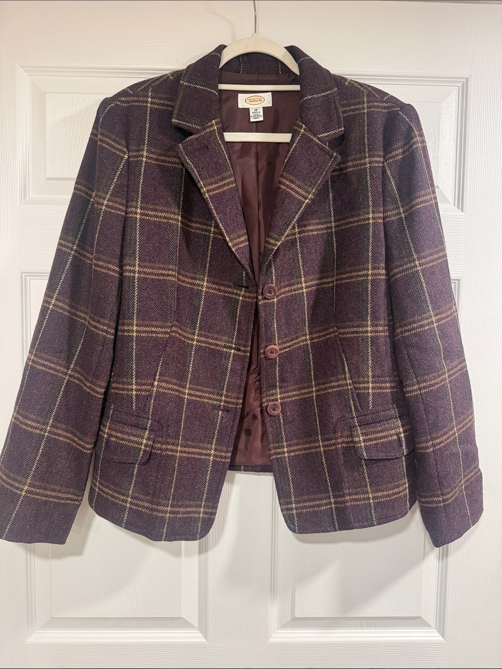 Talbots Plum Plaid Wool-Blend Blazer